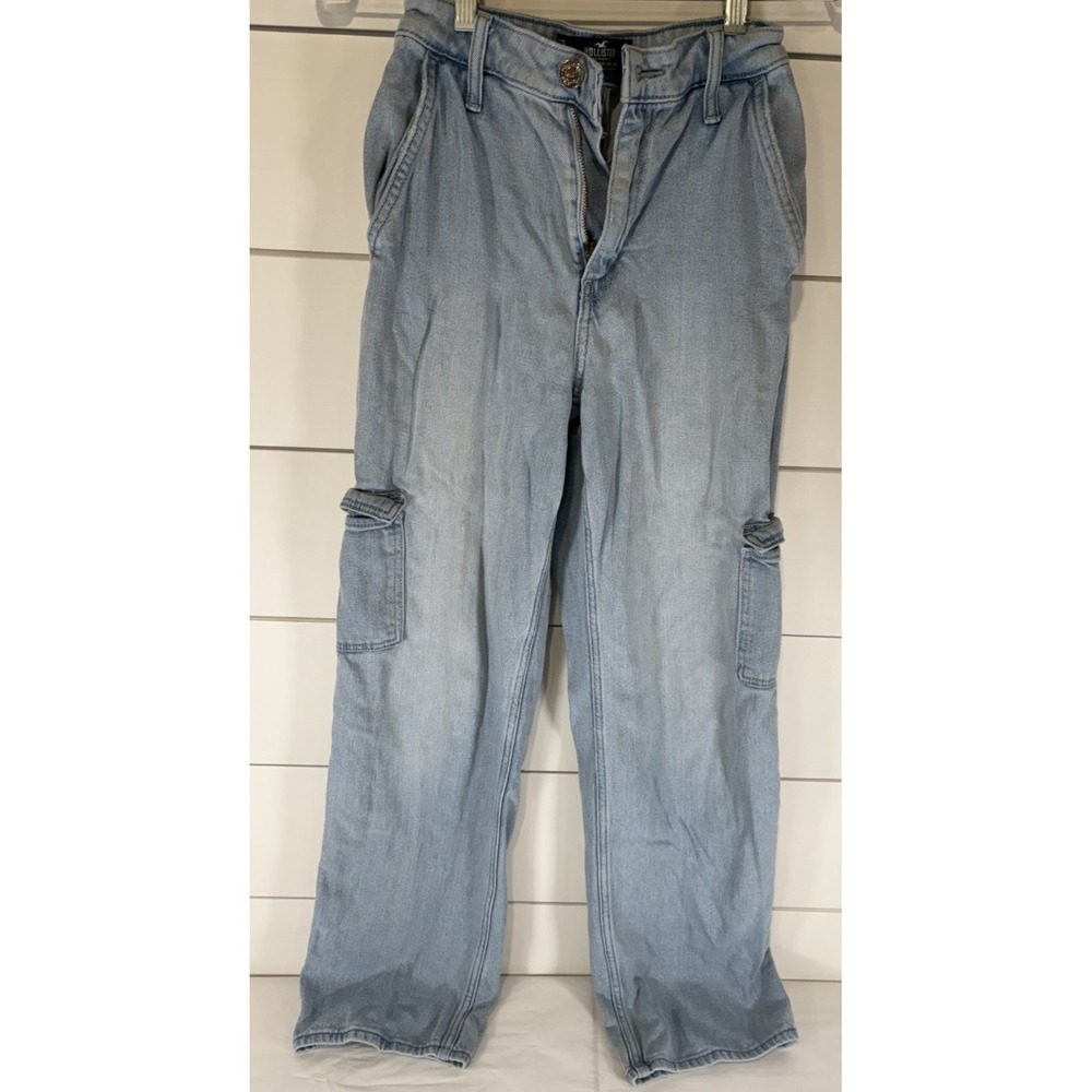 Hollister Ultra High Rise Dad Jeans Vintage Women's 24R Light Wash Cargo Pocket